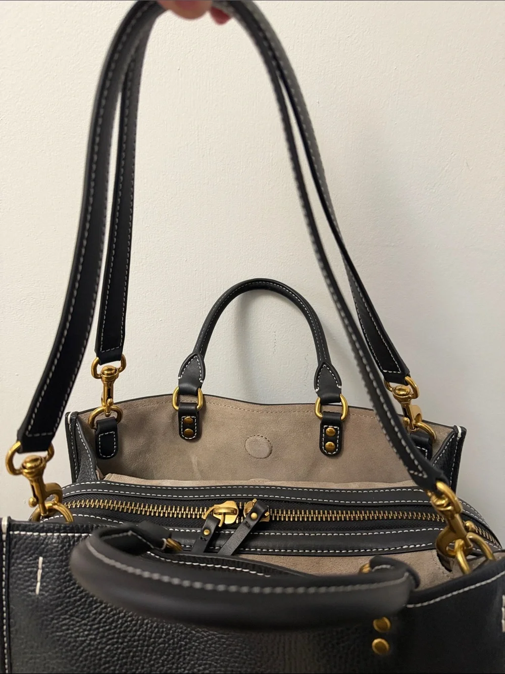Quince Italian Leather Medium Convertible Satchel in Black